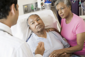 A sick man with his wife his death bed
