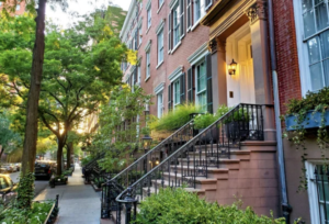 New York homes in the evening